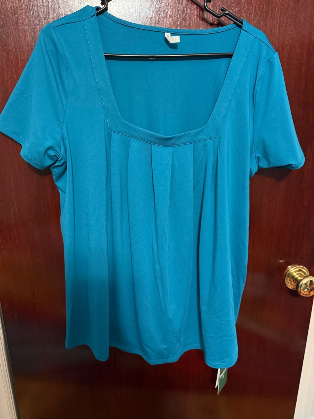HALARA Teal Scoop Square-Neck Short Sleeve Top